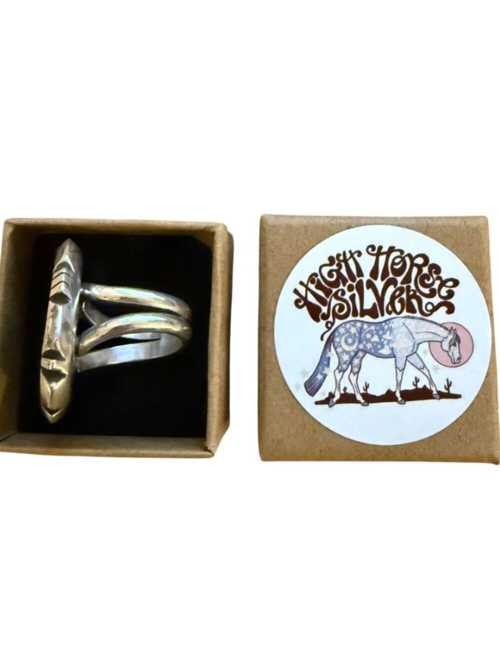 High Horse Silver Montezuma Royston Turquoise & Sterling Saw-cut Shadowbox Ring - Picture 3 of 6